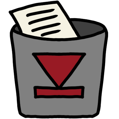 a piece of lined paper in a grey bin. The bin has a red downwards arrow pointing to a red line on it.